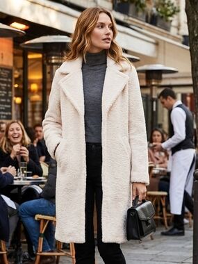 NWT Anthropologie Sanctuary Women's Neutral Minimalist Ivory Teddy Coat Size M